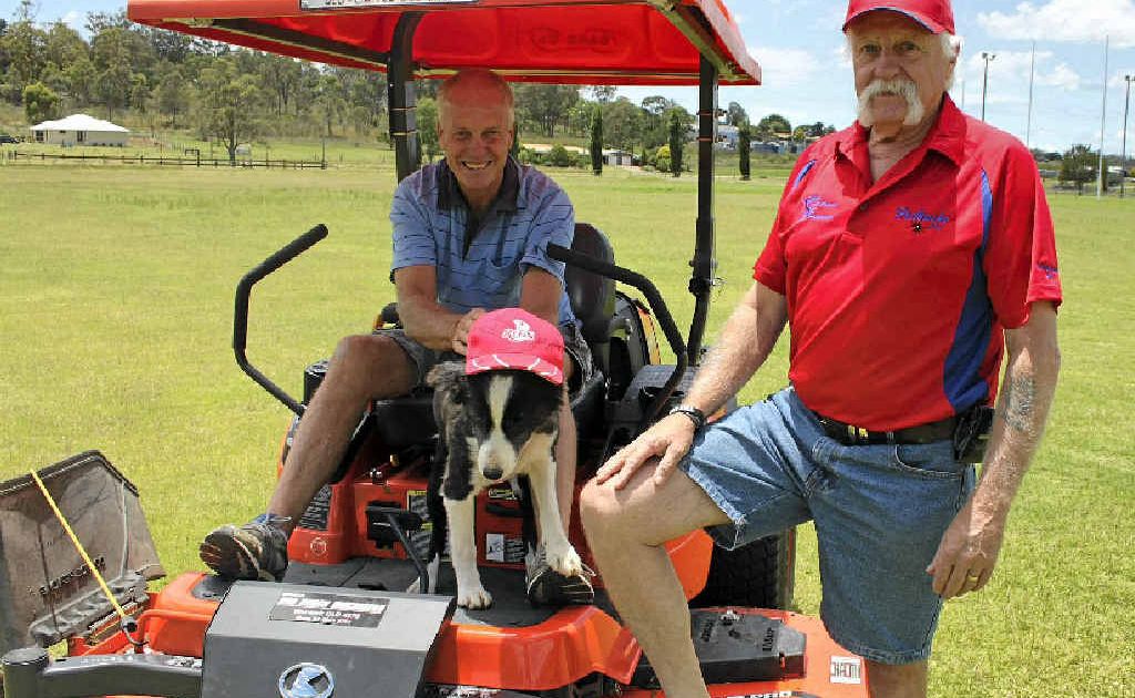 AFL Redbacks football operations manager Colin Pope (right) with volunteer groundsman and remedial therapist Phil Strang at the new Redbacks oval. AFL Redbacks football operations manager Colin Pope (right) with volunteer groundsman and remedial therapist Phil Strang at the new Redbacks oval.